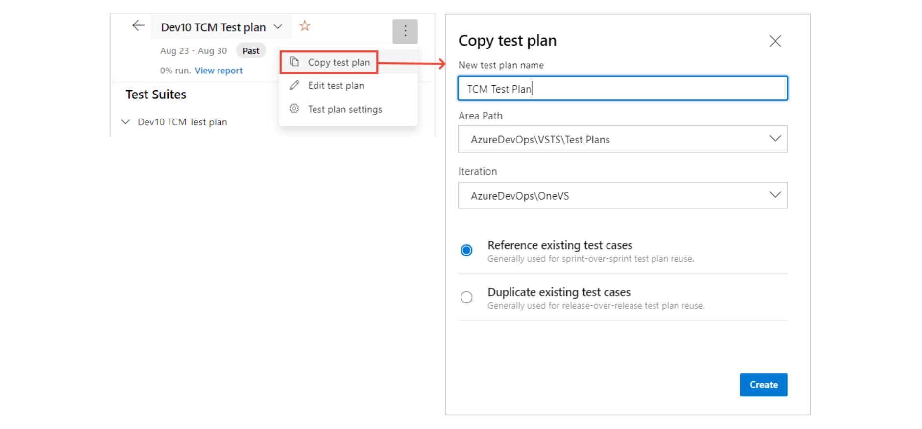 screenshot copy of an existing test plan within the same project